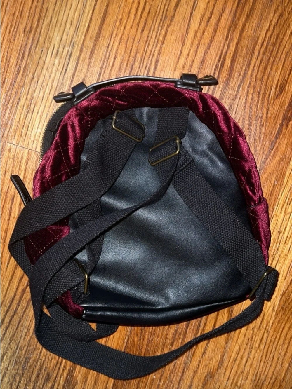 Art Class Burgundy Quilted Velvet Mini Backpack Adjustable Straps